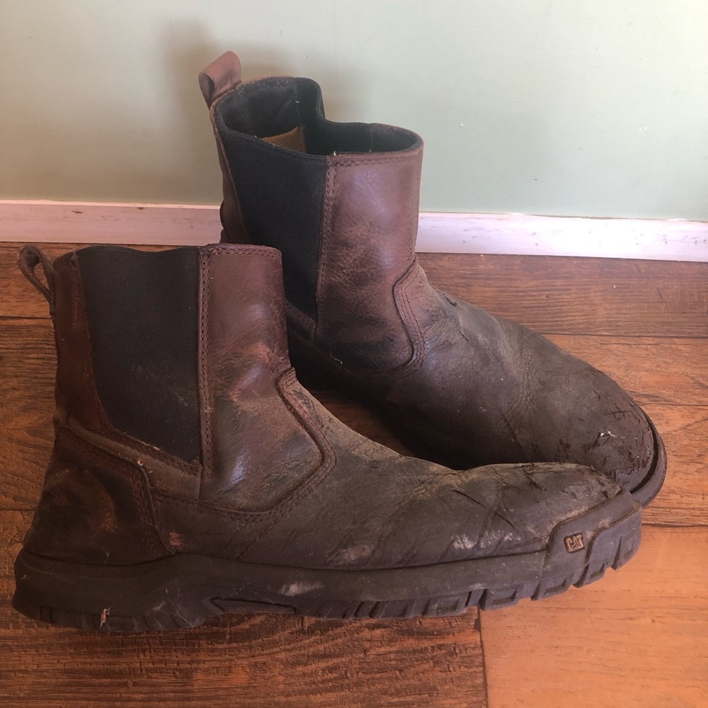 Caterpillar CAT Wheelbase Steel Toe Work Boots Brown Leather P91026 Mens Size 12